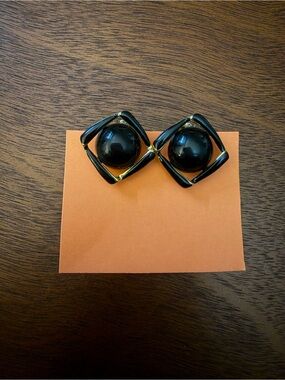 Black & Gold Geometric Clip-On Earrings